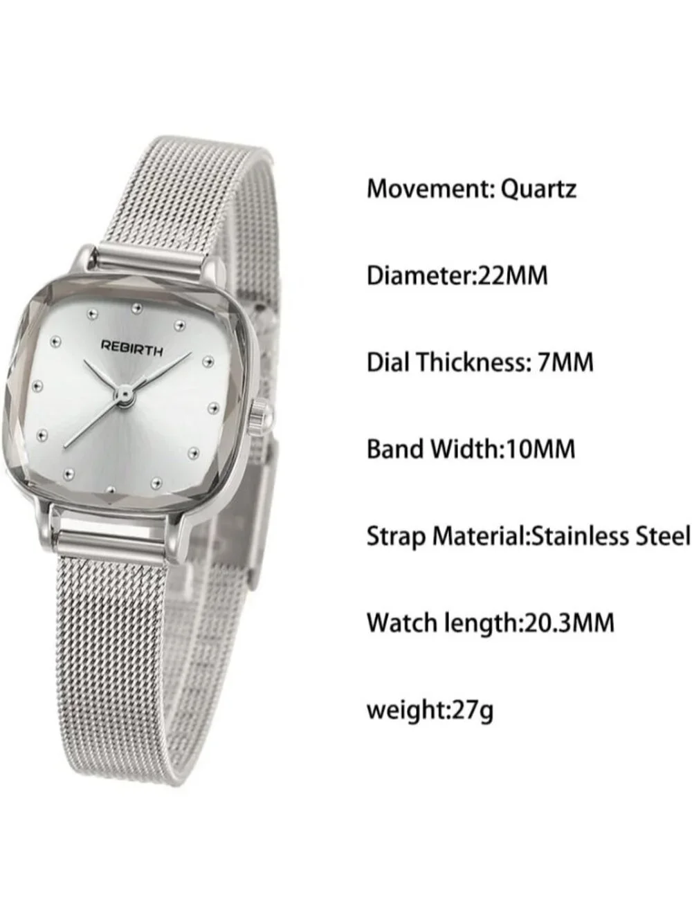 Women's Silver Square Minimalist Dial Mesh Band Crystal Case Wrist Watch